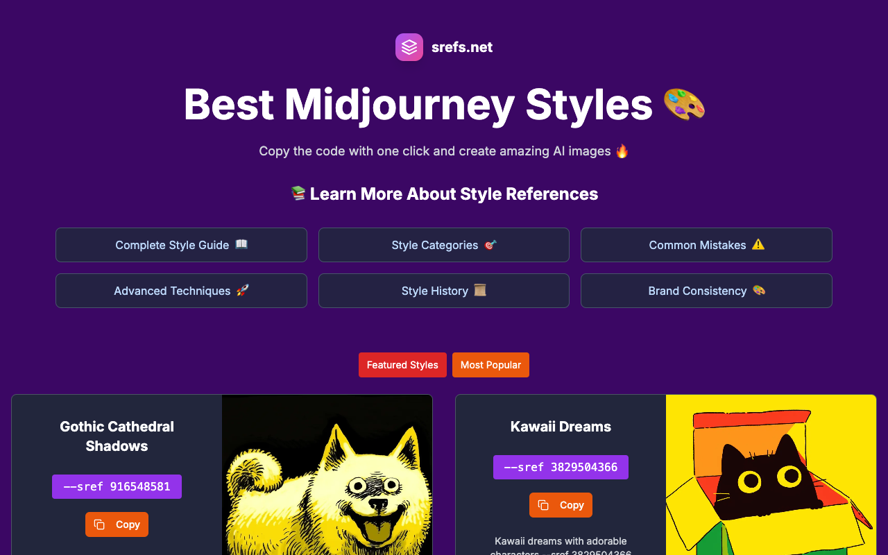 srefs.net - A Free Collection of 900+ Midjourney Style References for AI Art