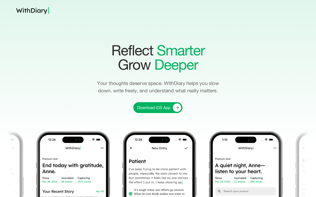 WithDiary - A journaling app that helps you reflect smarter and grow deeper