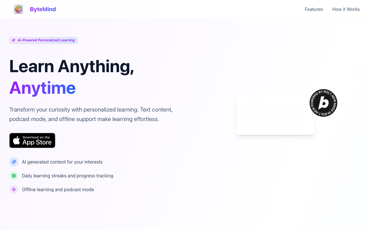 ByteMind - An AI-powered personalized learning app that transforms your learning experience