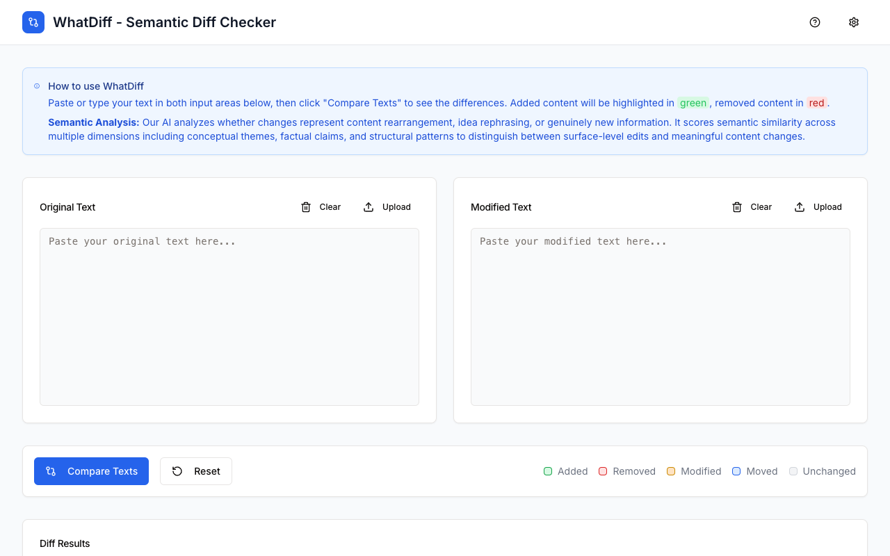 WhatDiff - A free online semantic diff checker that helps you identify substantial changes in text