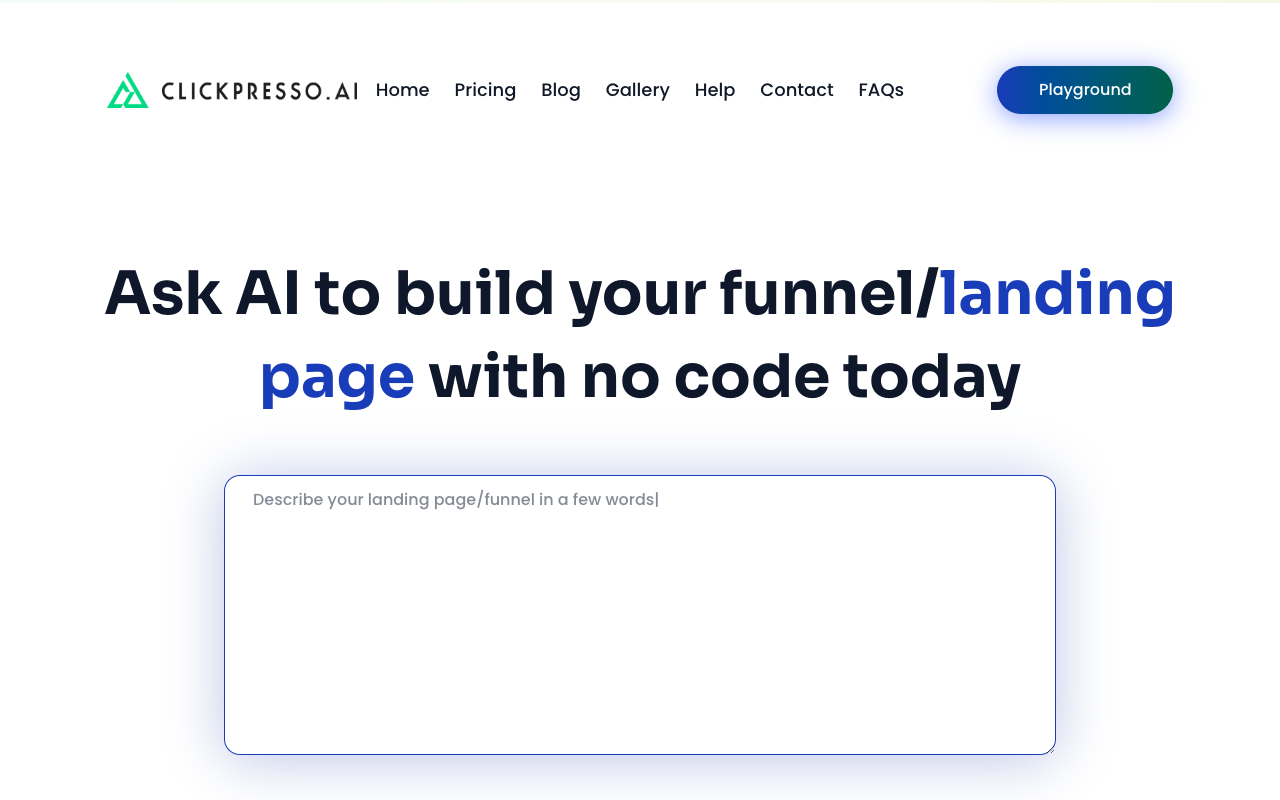 ClickPresso AI - Create Stunning Landing Pages in Under 5 Minutes with No Code
