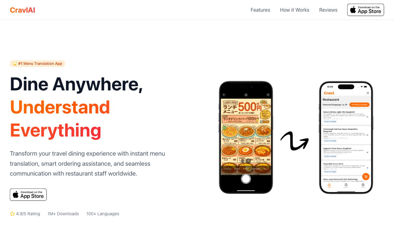 CravlAI - Your AI-powered dining companion for effortless menu translation