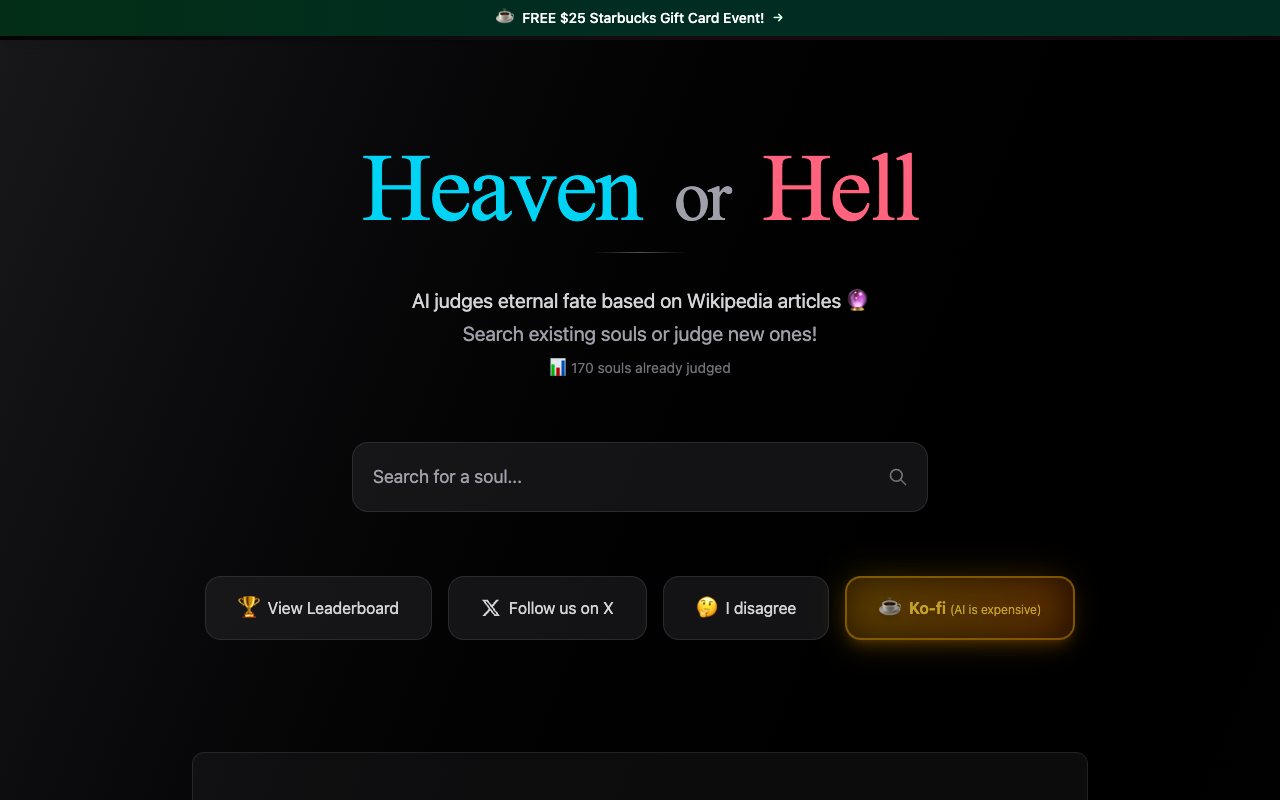 Heaven or Hell - An AI-powered site that judges your eternal fate based on Wikipedia articles