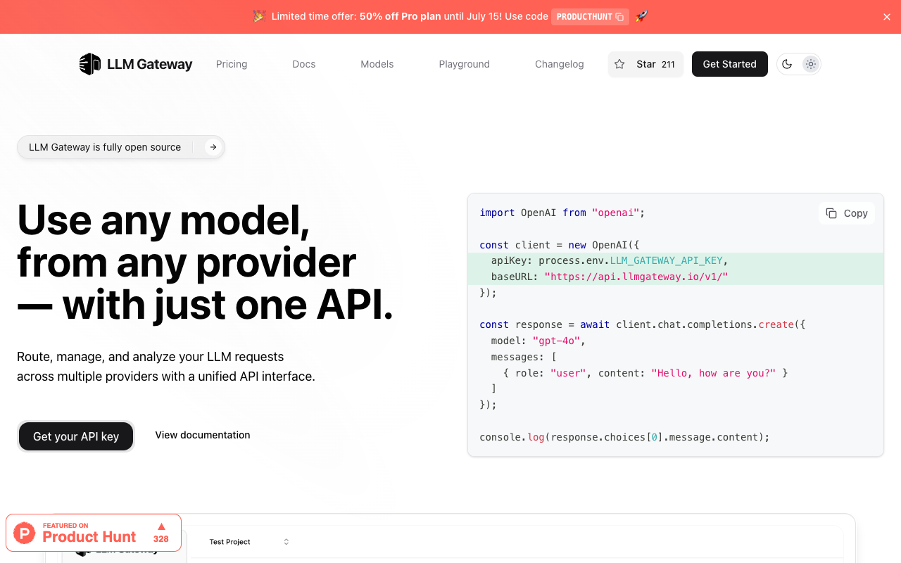 LLM Gateway - Use any AI model with just one API