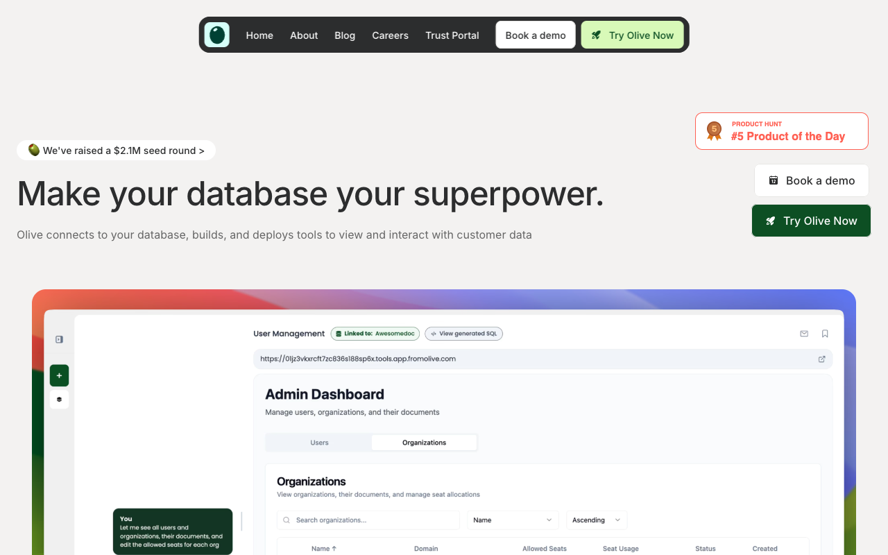 Olive - Generate admin dashboards in minutes from a prompt