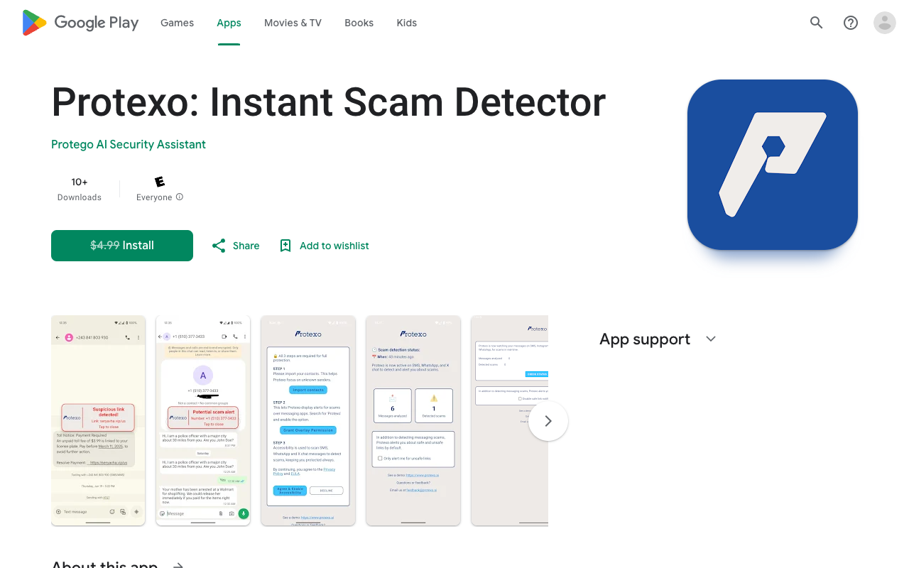 Protexo - An app that detects scams in messaging apps