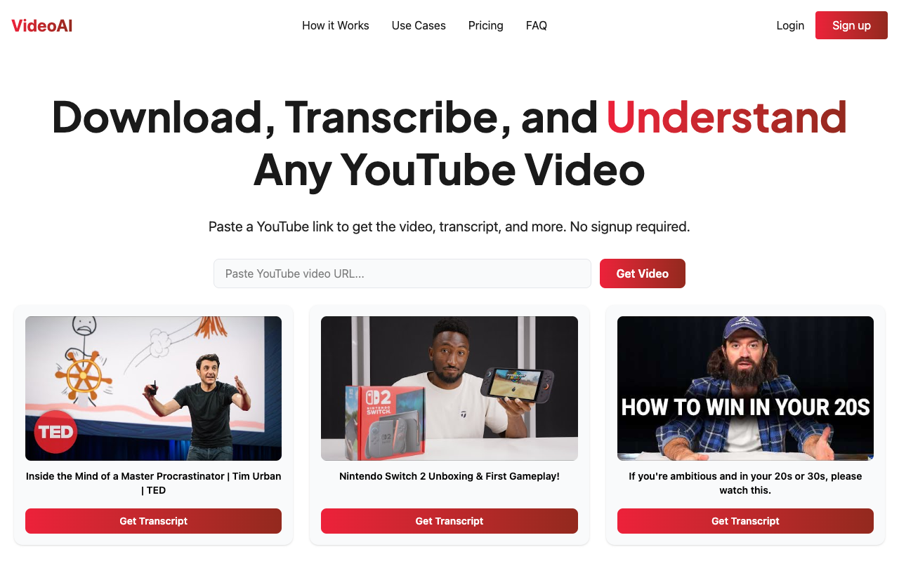 VideoAI - Transform YouTube videos into interactive, searchable conversations