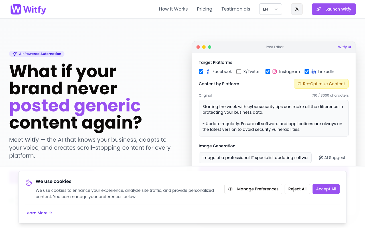 Witfy - An AI social media assistant that creates personalized content for your brand